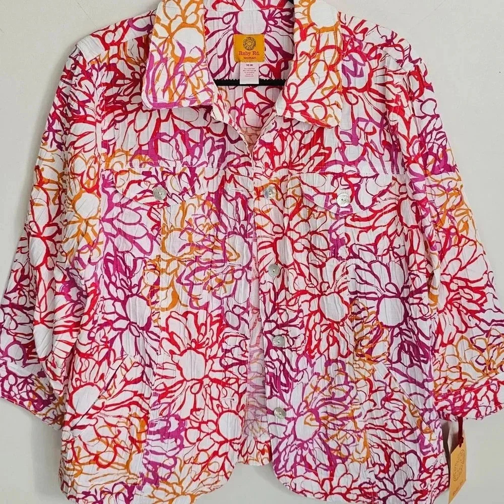 Ruby Rd Print Button‎ Down top 16W NWT - Picture 2 of 6